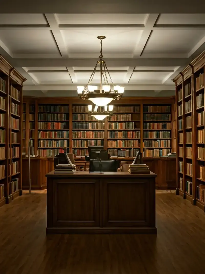 Representative and aesthetic image of a sophisticated law firm office with law books and wooden panels